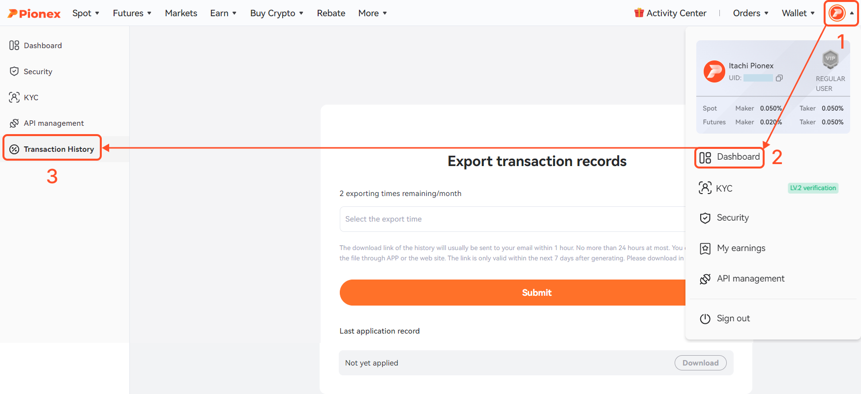 How to download Transaction History [Web] – Pionex Help Center