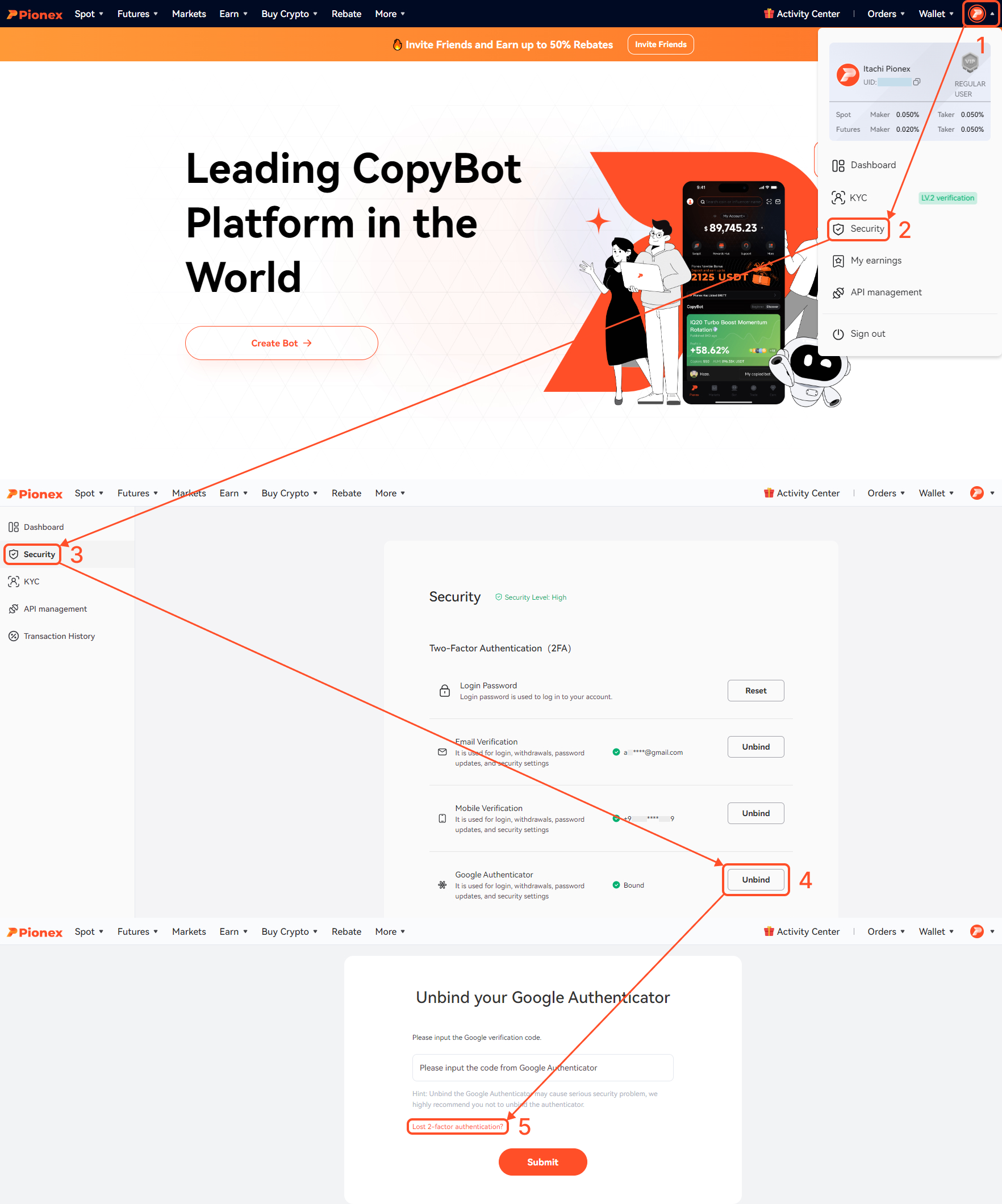 I can log in to my account, but Google Authenticator is not accessible or  has stopped working. How do I reset it? – Pionex Help Center
