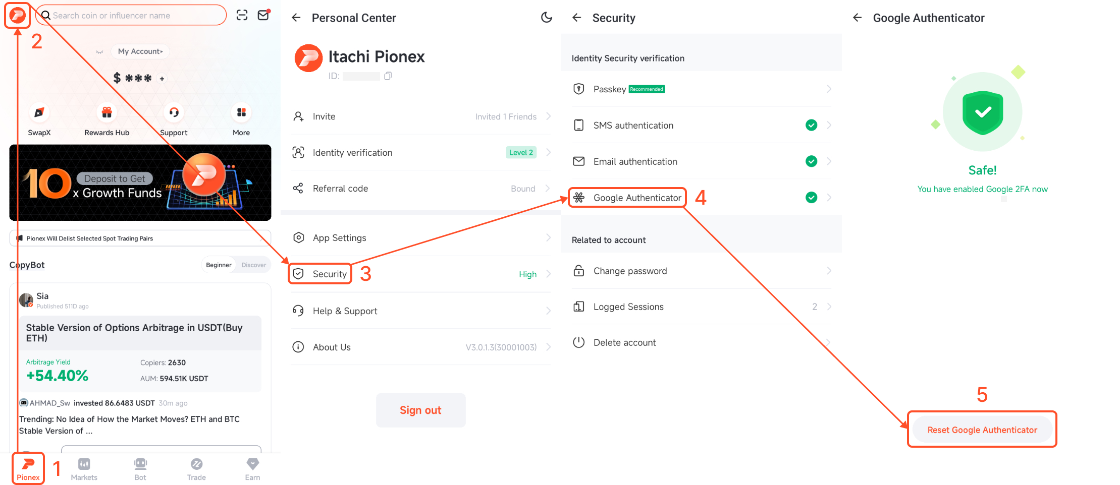 I can log in to my account, but Google Authenticator is not accessible or  has stopped working. How do I reset it? – Pionex Help Center