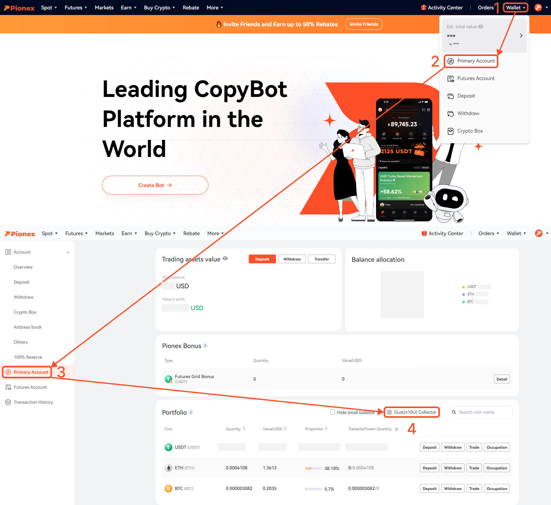 How to Convert the Small Assets to USDT – Pionex Help Center
